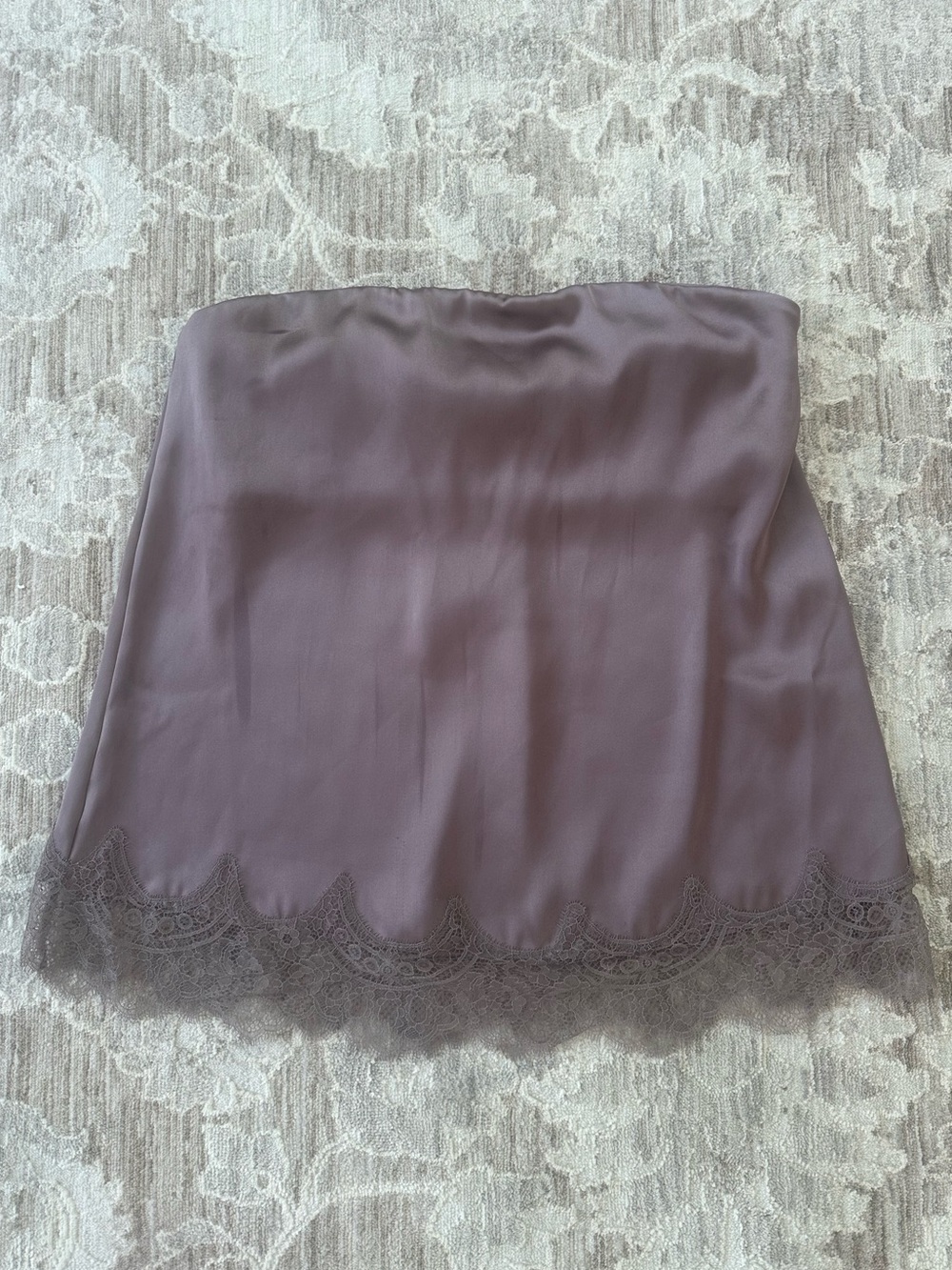 Zara NWT Purple Mauve Satin Lace Trim Mini Skirt (Medium) - Picture 2 of 6